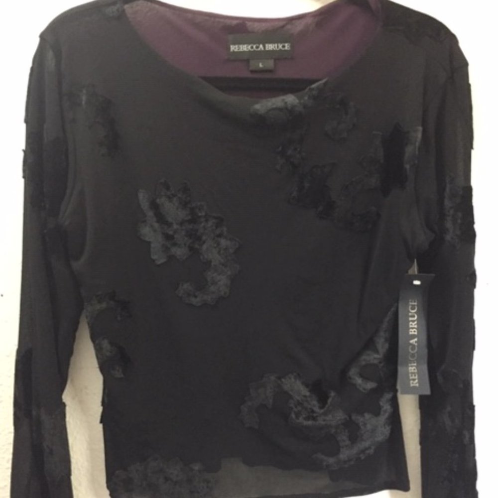 NWT Rebecca Bruce L/S Black Top Size-L
